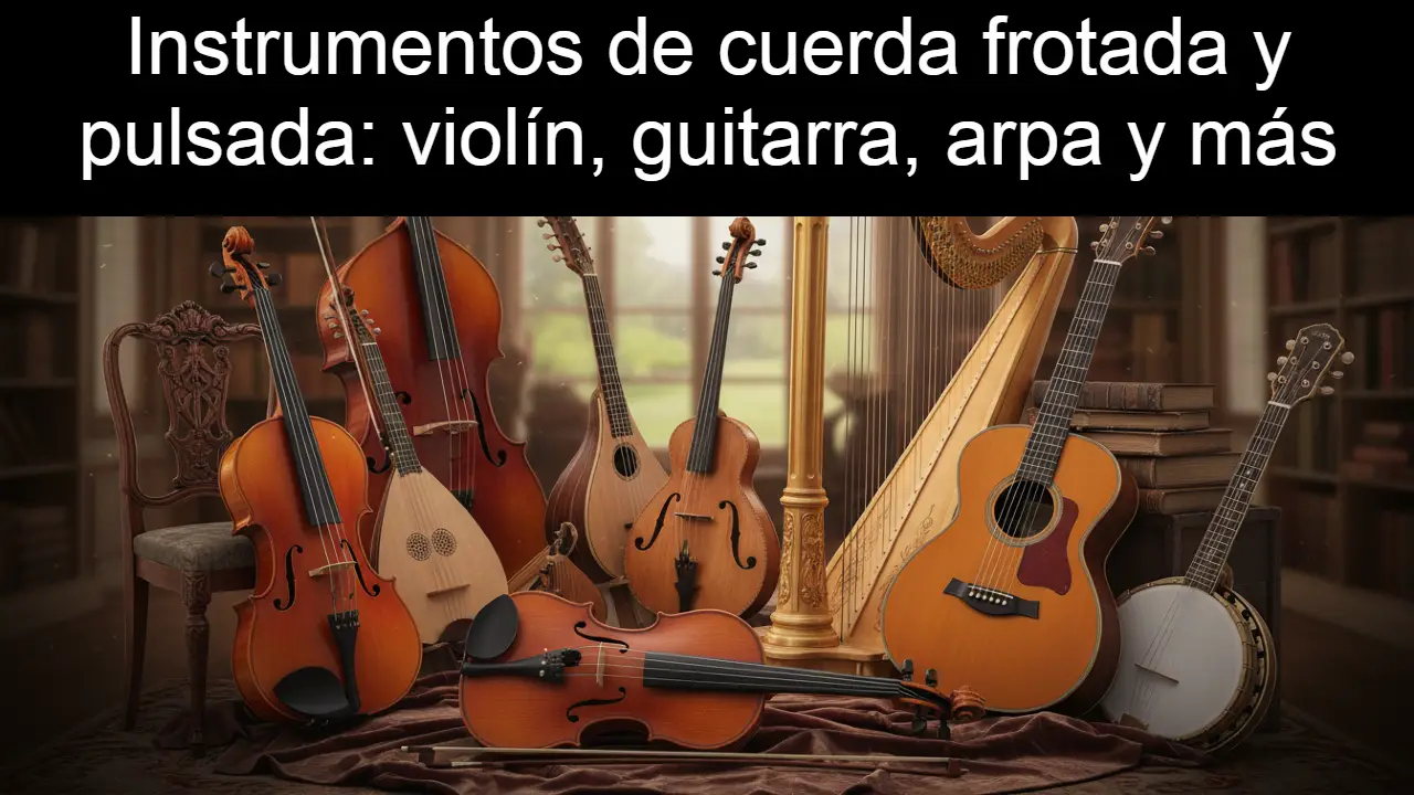 Instrumentos de cuerda frotada y pulsada: violín, guitarra, arpa y más