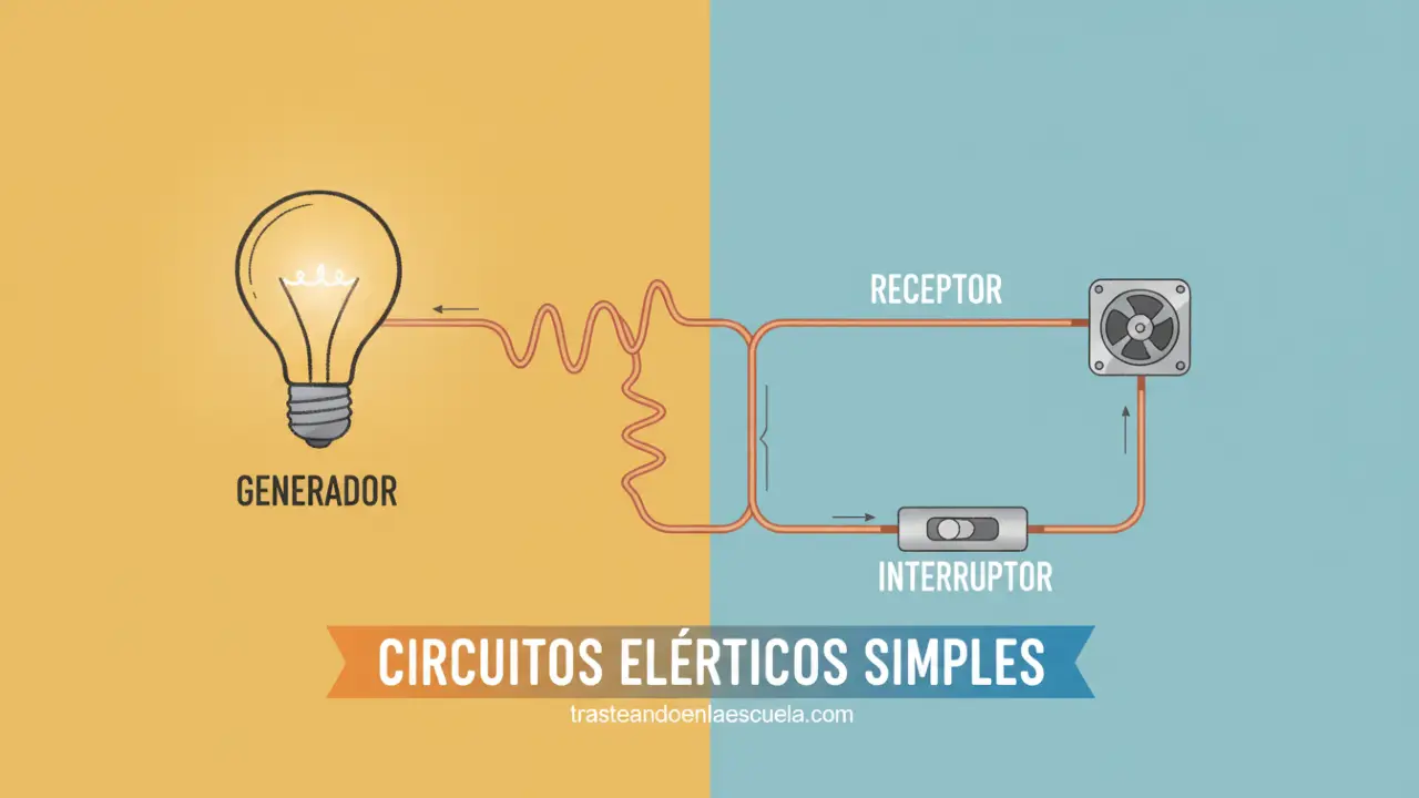 Circuitos eléctricos simples: generador, cables, receptor, interruptor