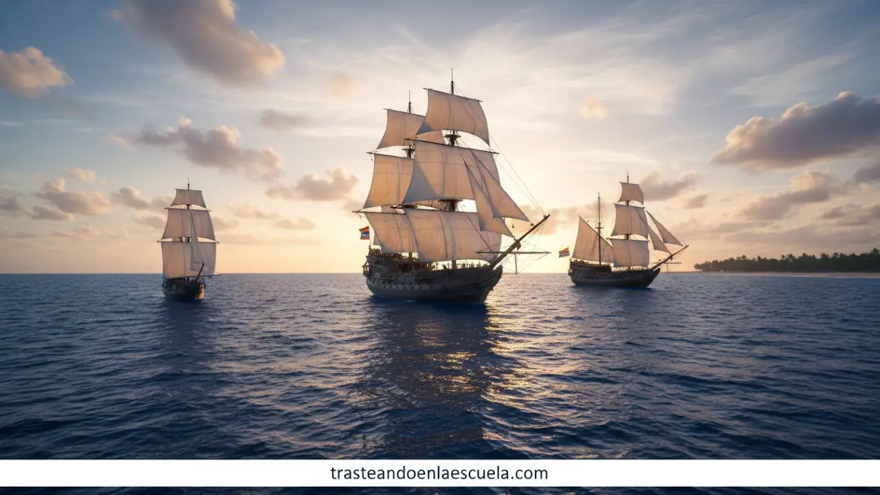 Las tres carabelas: la Niña, la Pinta y la Santa María