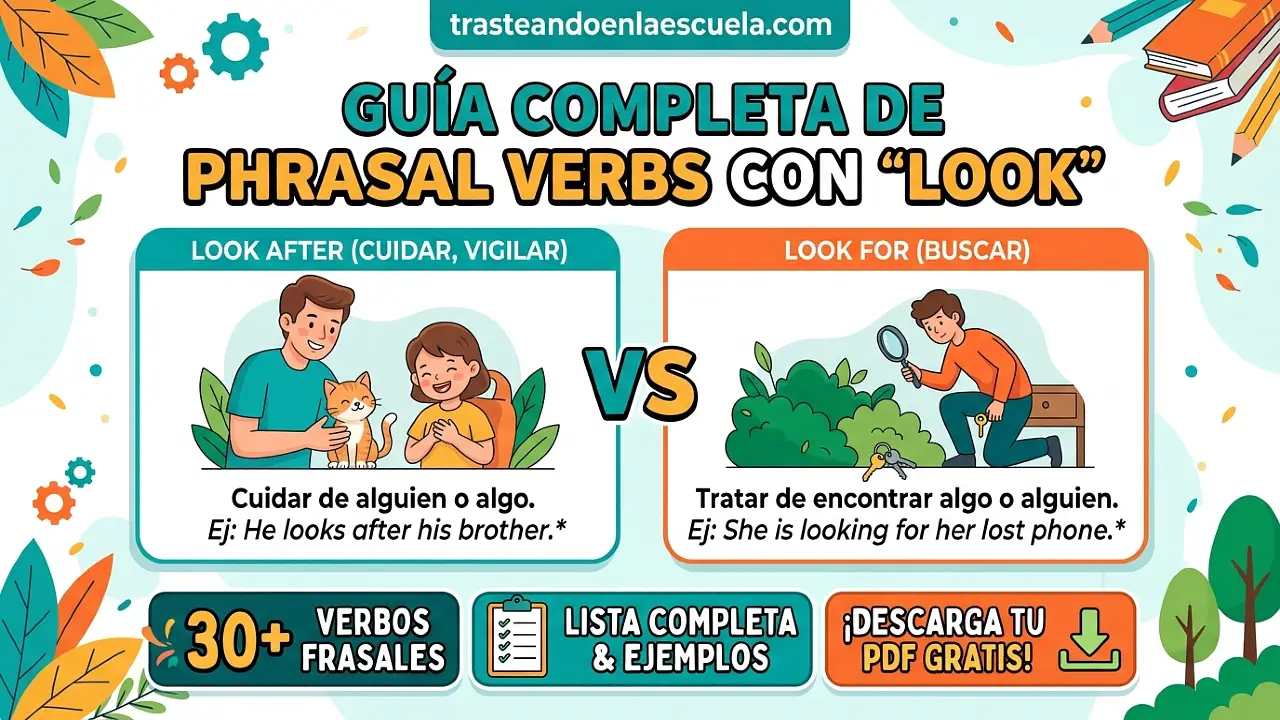 30 phrasal verbs con LOOK: lista completa, ejemplos y PDF gratis