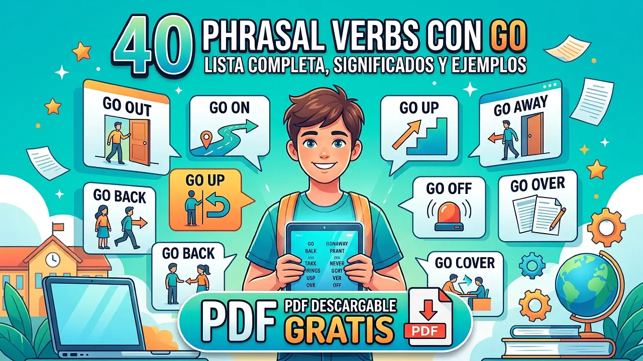40 phrasal verbs con GO: lista completa, significados, ejemplos y PDF descargable
