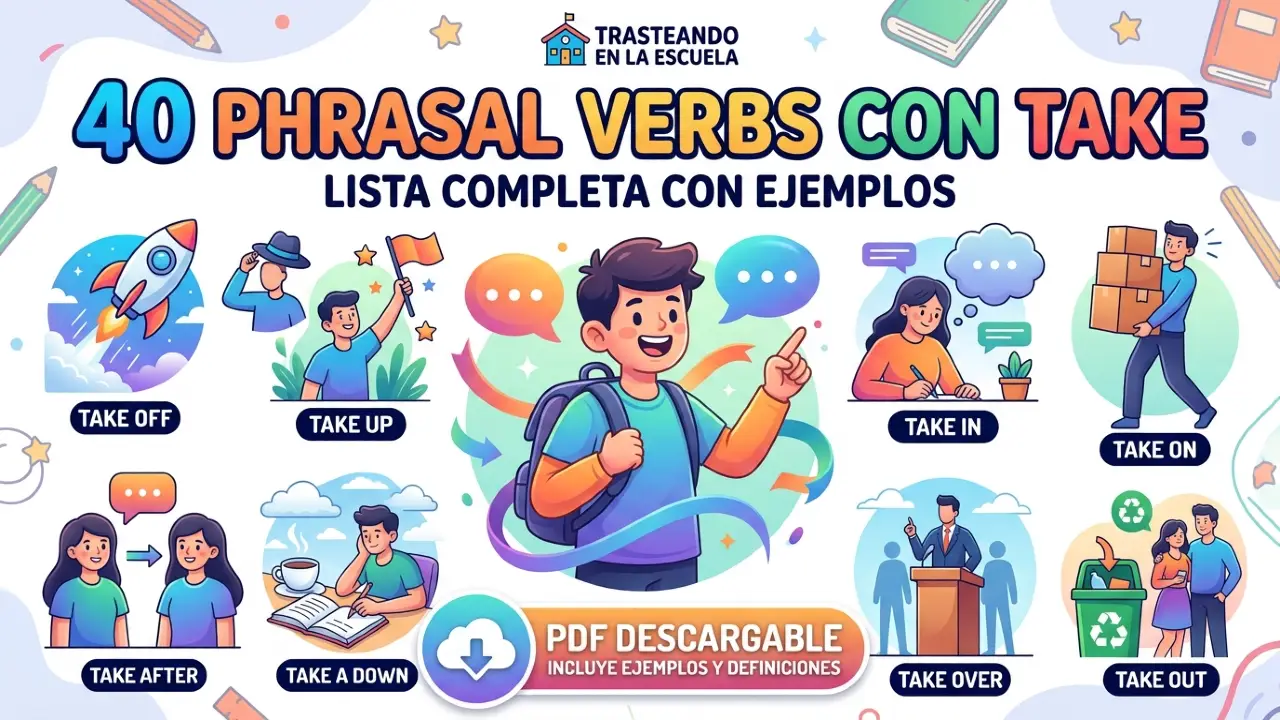 40 phrasal verbs con TAKE: lista completa con ejemplos (PDF descargable)