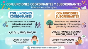 Conjunciones coordinantes y subordinantes: diferencias y ejemplos