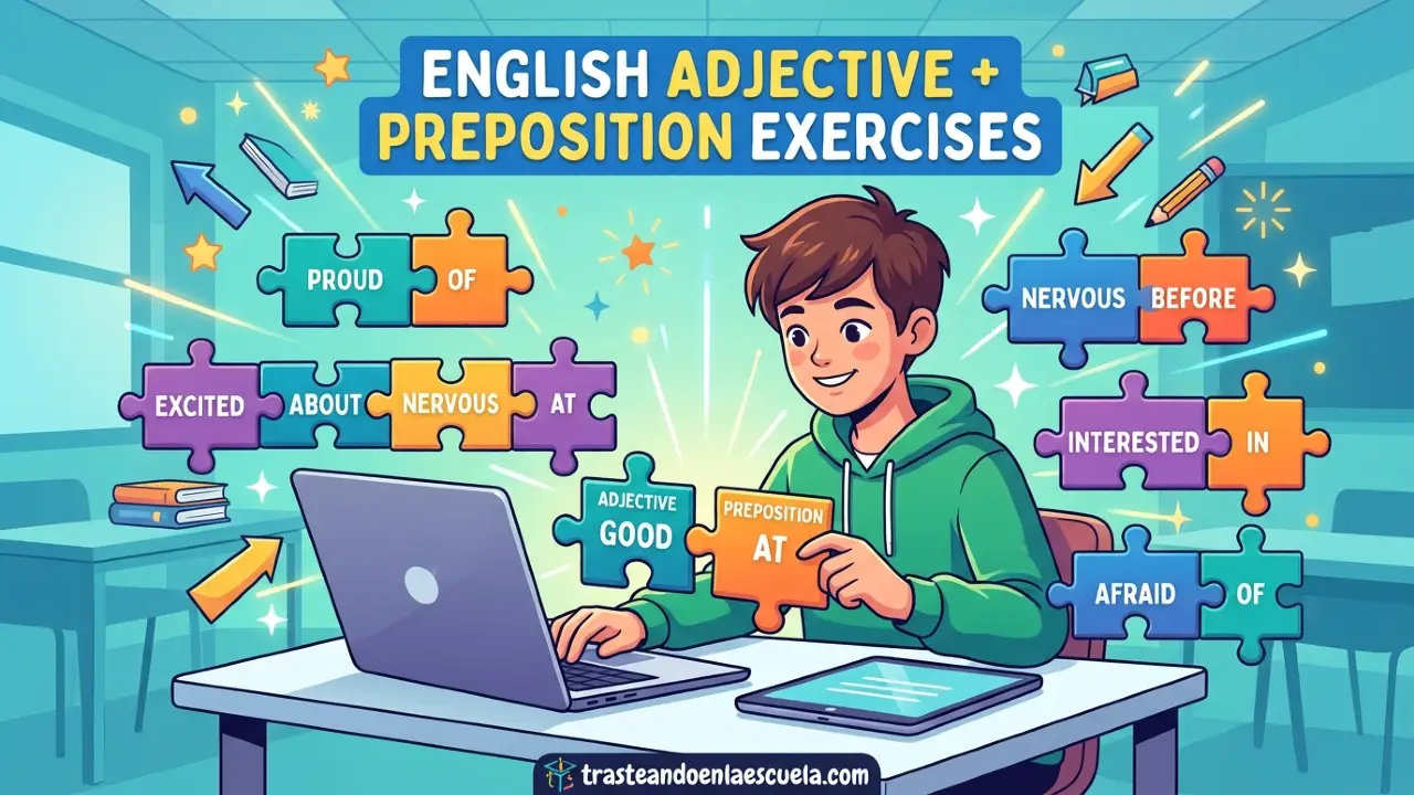 Ejercicios adjetivos + preposiciones en inglés