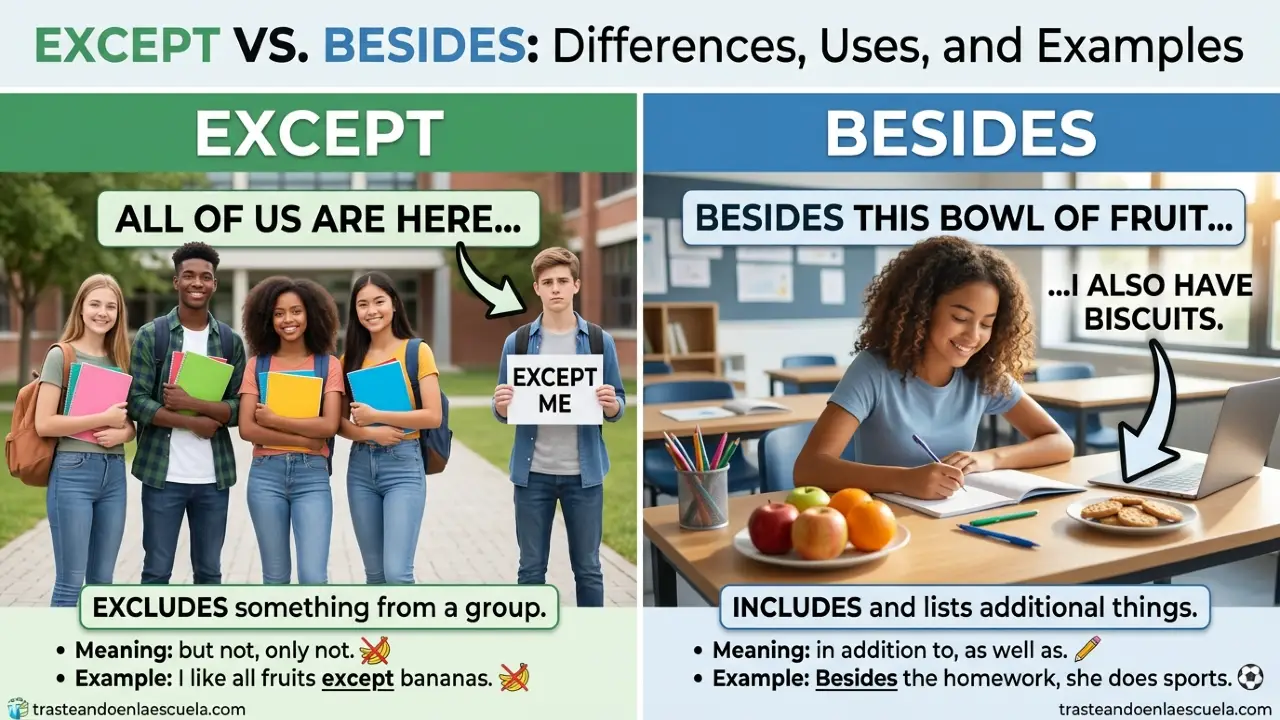 Except vs Besides: diferencias, usos y ejemplos
