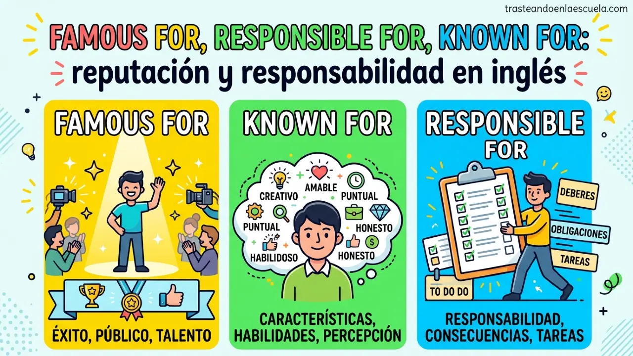 Famous for, responsible for, known for: reputación y responsabilidad en inglés