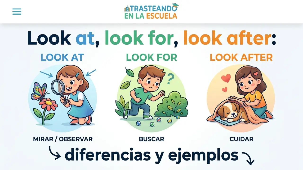 Look at, look for, look after: diferencias y ejemplos