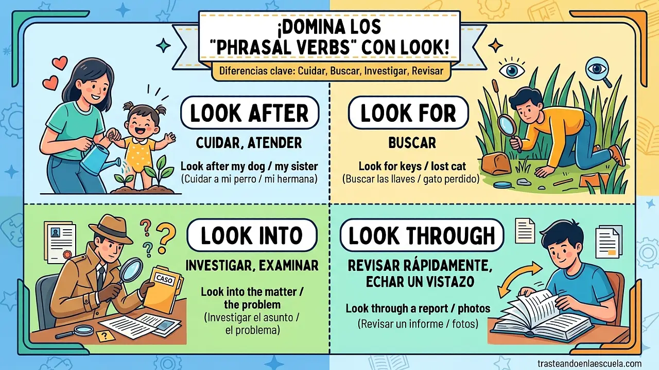 Look into vs look through: diferencias, usos y ejemplos en inglés