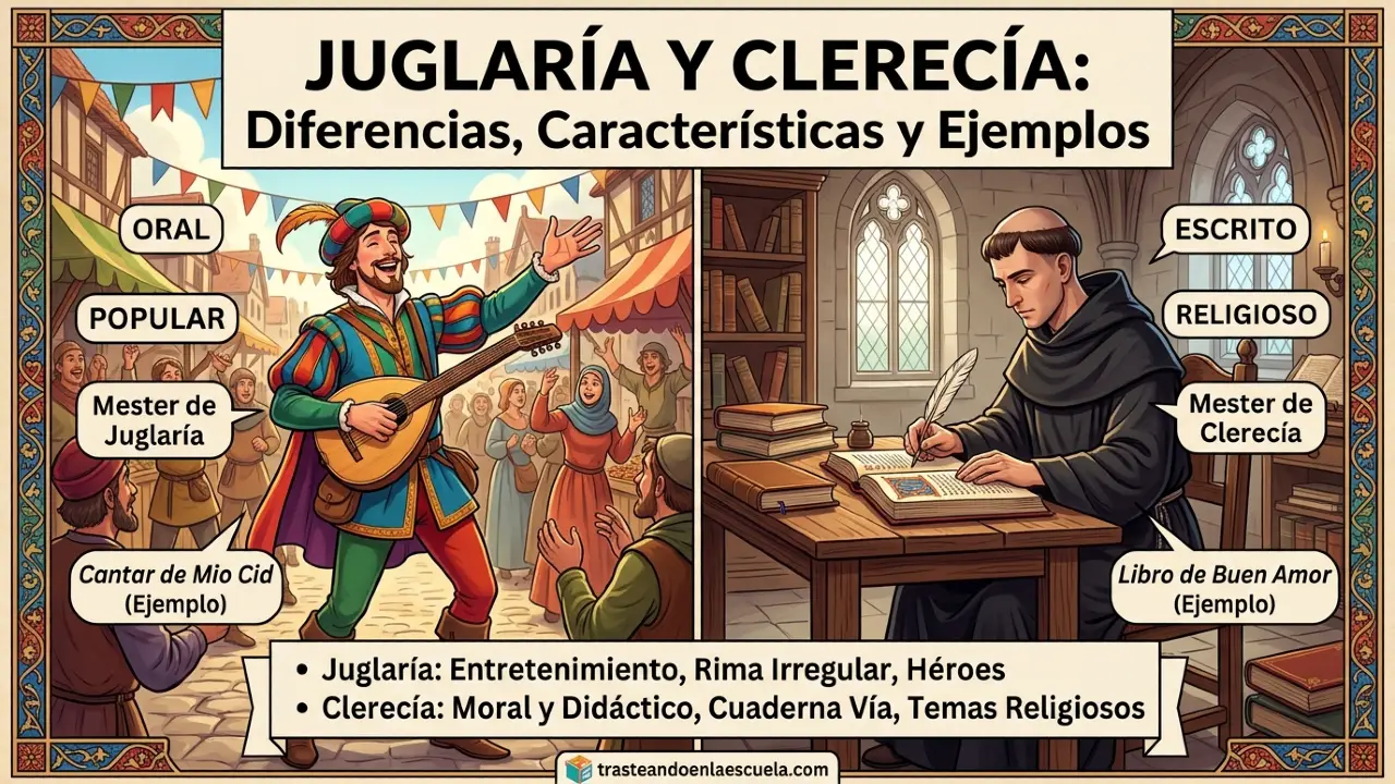Mester de juglaría y mester de clerecía: diferencias, características y ejemplos