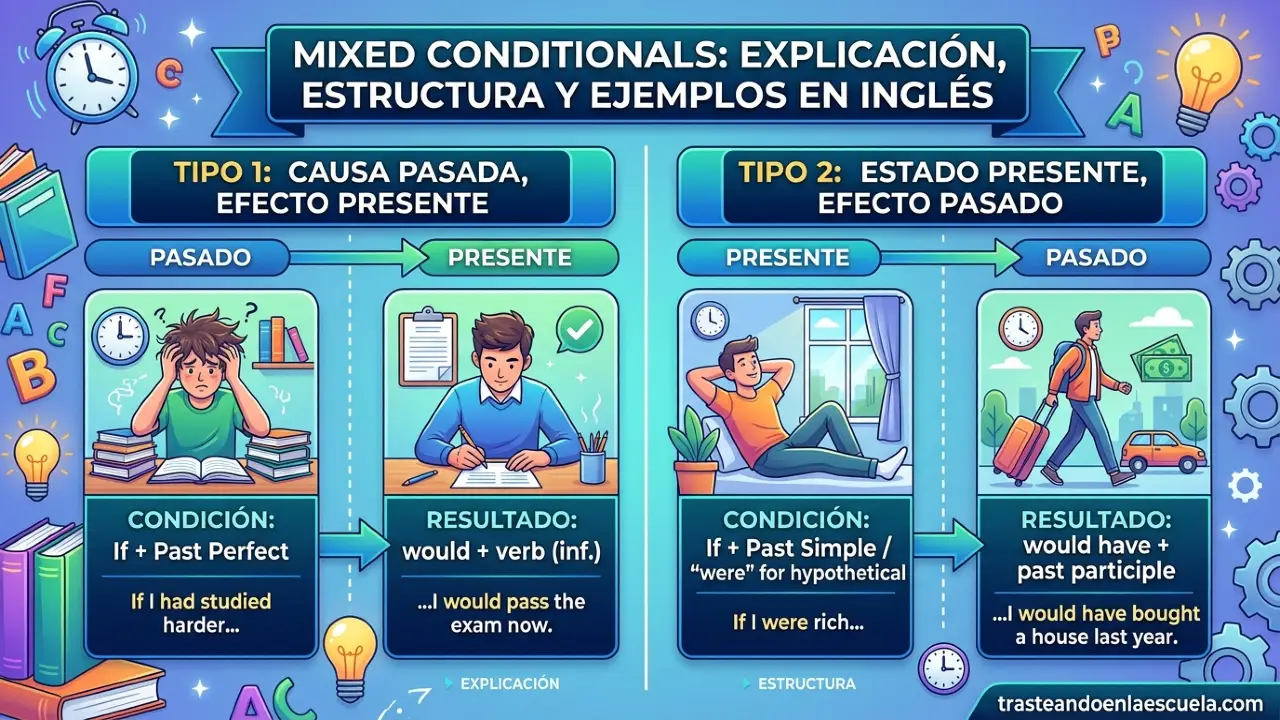 Mixed Conditionals: explicación, estructura y ejemplos en inglés