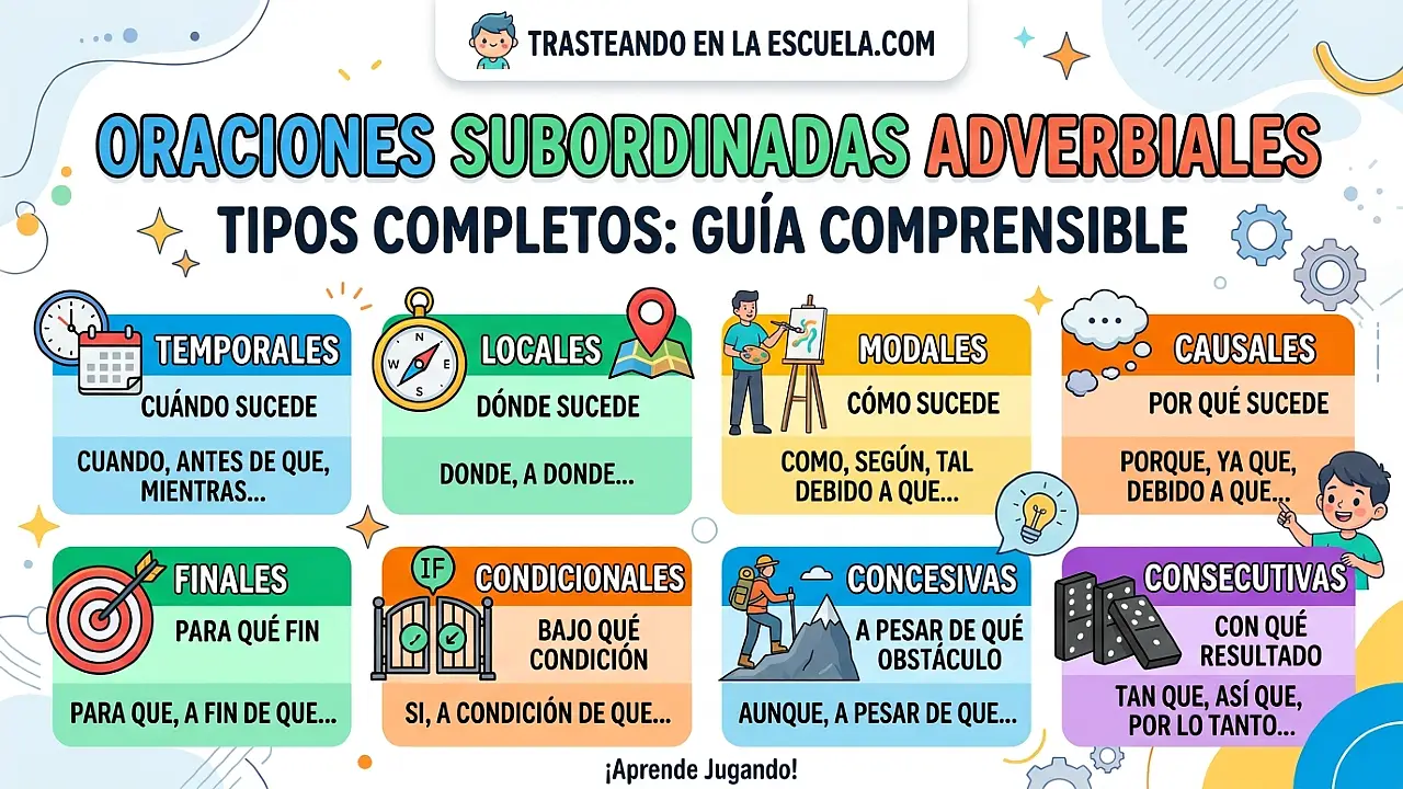 Oraciones subordinadas adverbiales: tipos completos