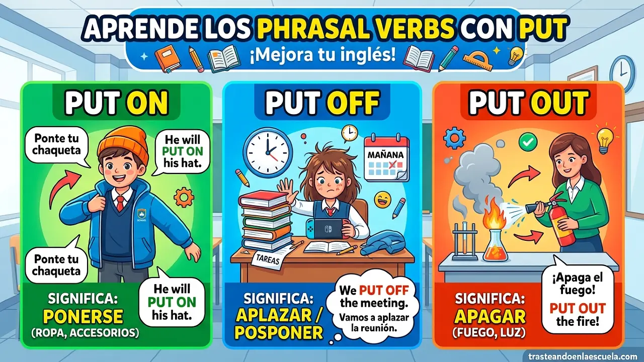 Phrasal Verbs con PUT: put on, put off y put out