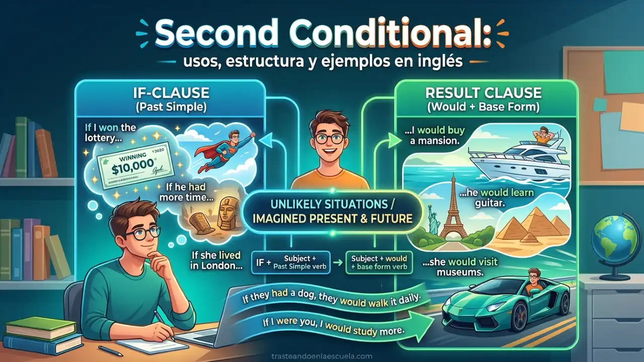 Second Conditional: usos, estructura y ejemplos en inglés