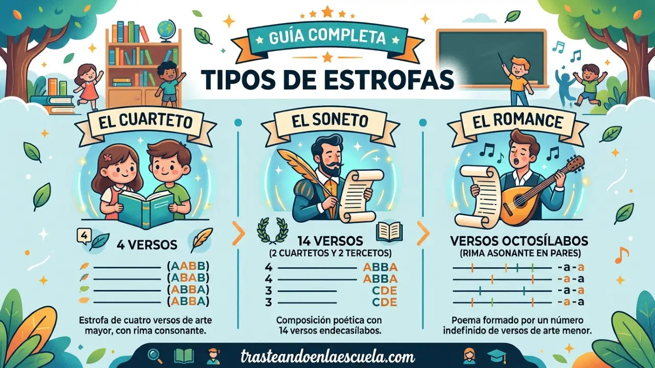 Tipos de estrofas: cuarteto, soneto, romance - Guía completa