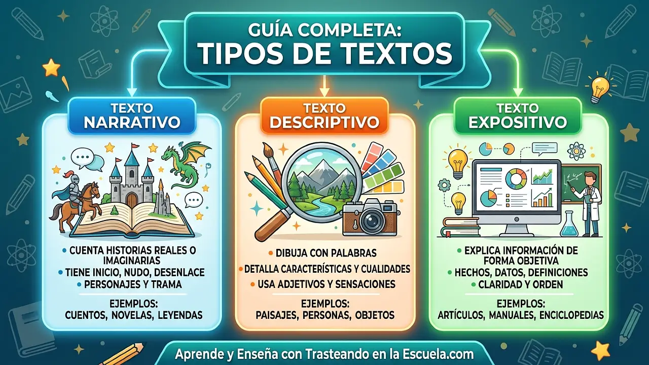Tipos de textos: narrativos, descriptivos, expositivos y sus características