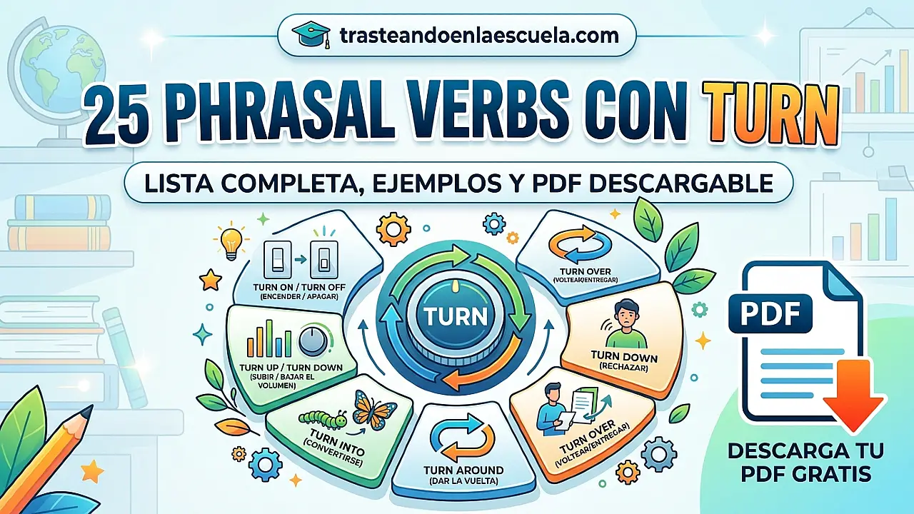 25 phrasal verbs con TURN: lista completa, ejemplos y PDF descargable