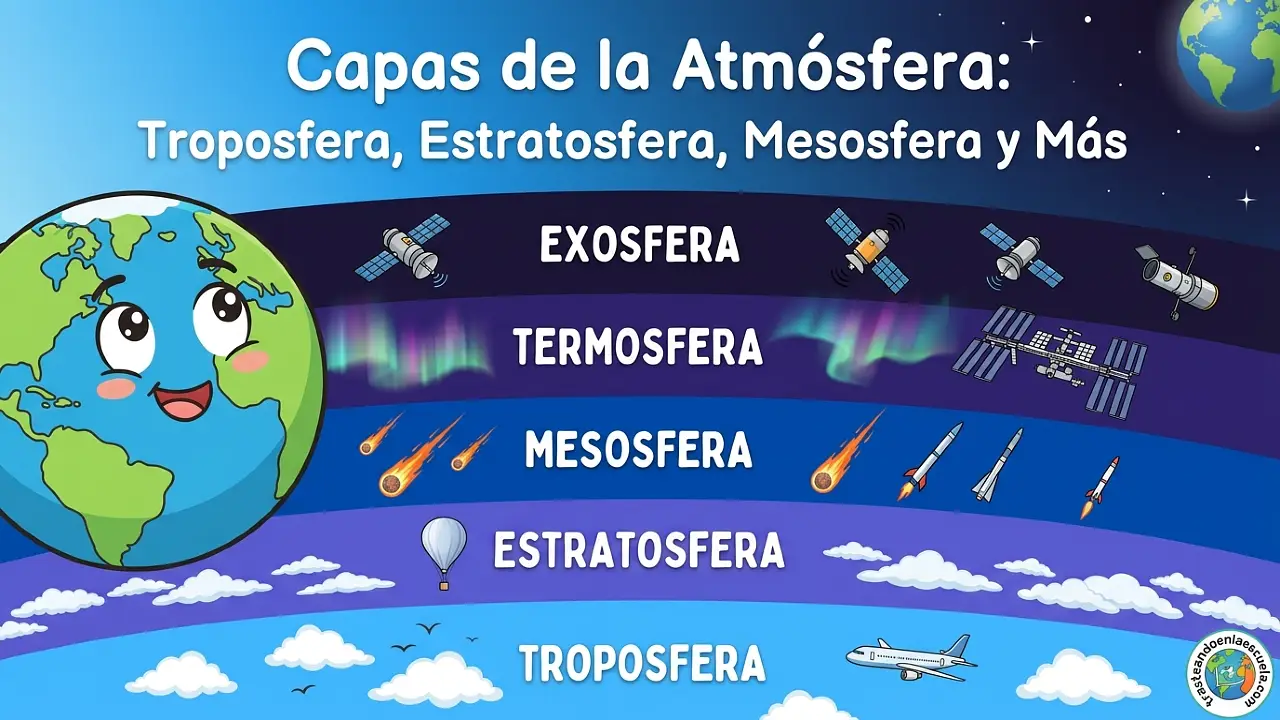 Capas de la atmósfera: troposfera, estratosfera, mesosfera y más