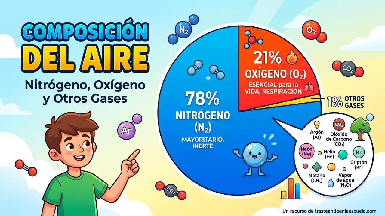Composición del aire: nitrógeno, oxígeno y otros gases