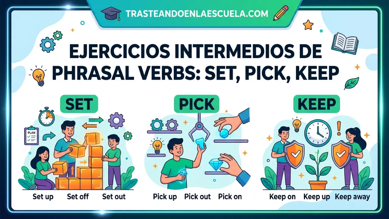 Ejercicios de Phrasal Verbs Intermedios: SET, PICK, KEEP