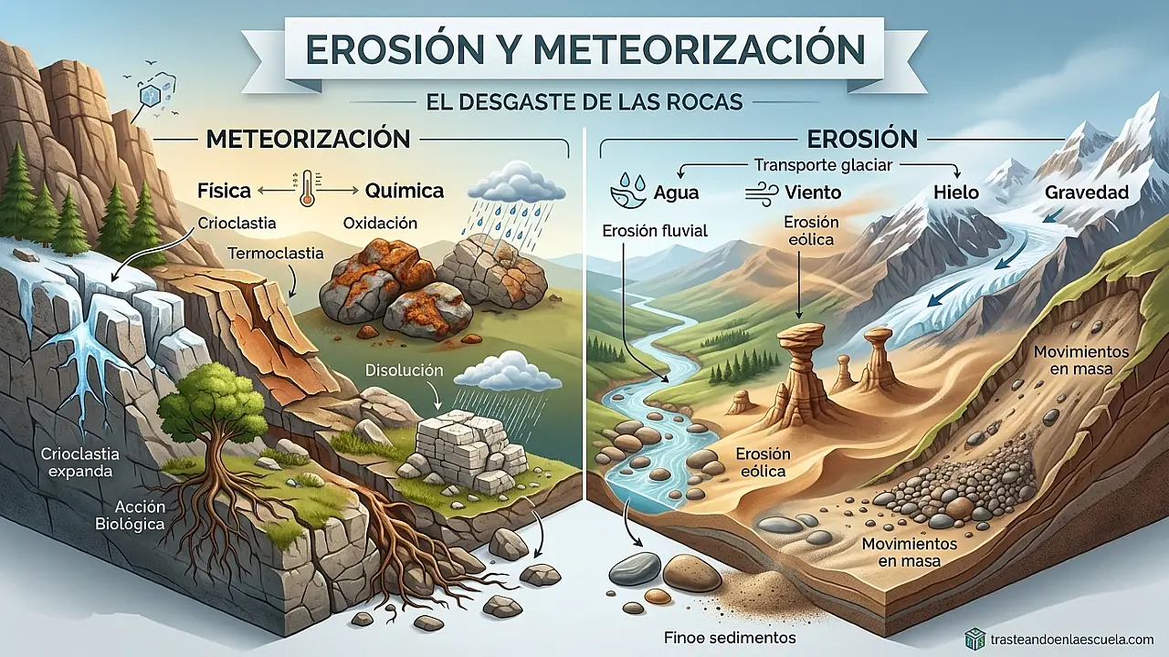 La erosión y la meteorización: desgaste de las rocas
