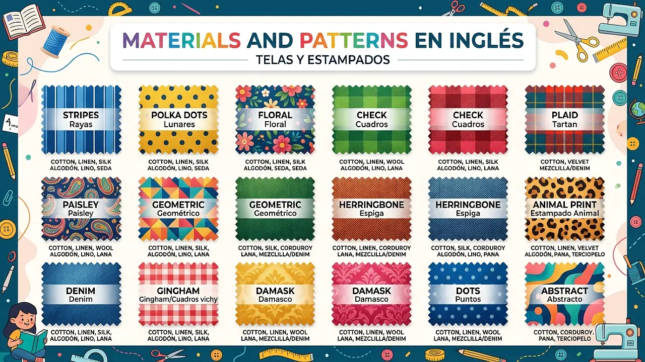 Materials and patterns en inglés: telas y estampados