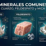 Minerales comunes: cuarzo, feldespato y mica