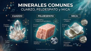 Minerales comunes: cuarzo, feldespato y mica