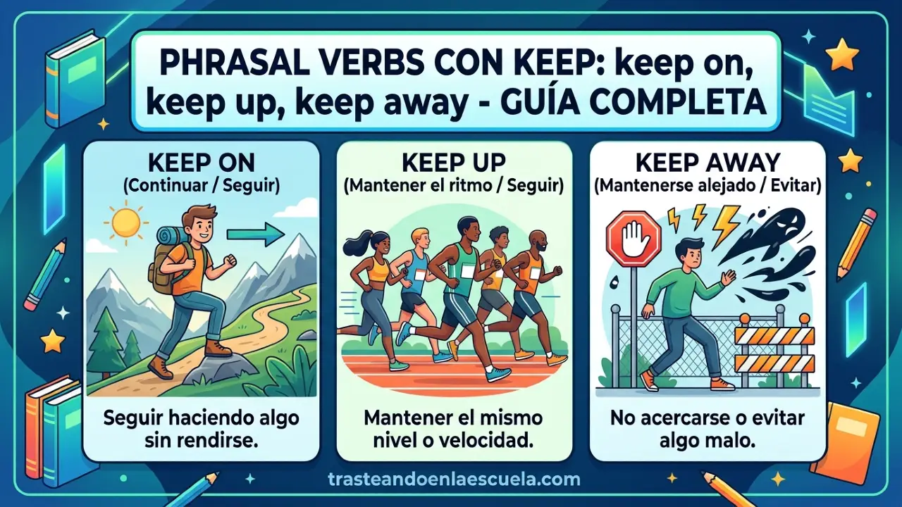 Phrasal Verbs con KEEP: keep on, keep up, keep away - Guía completa