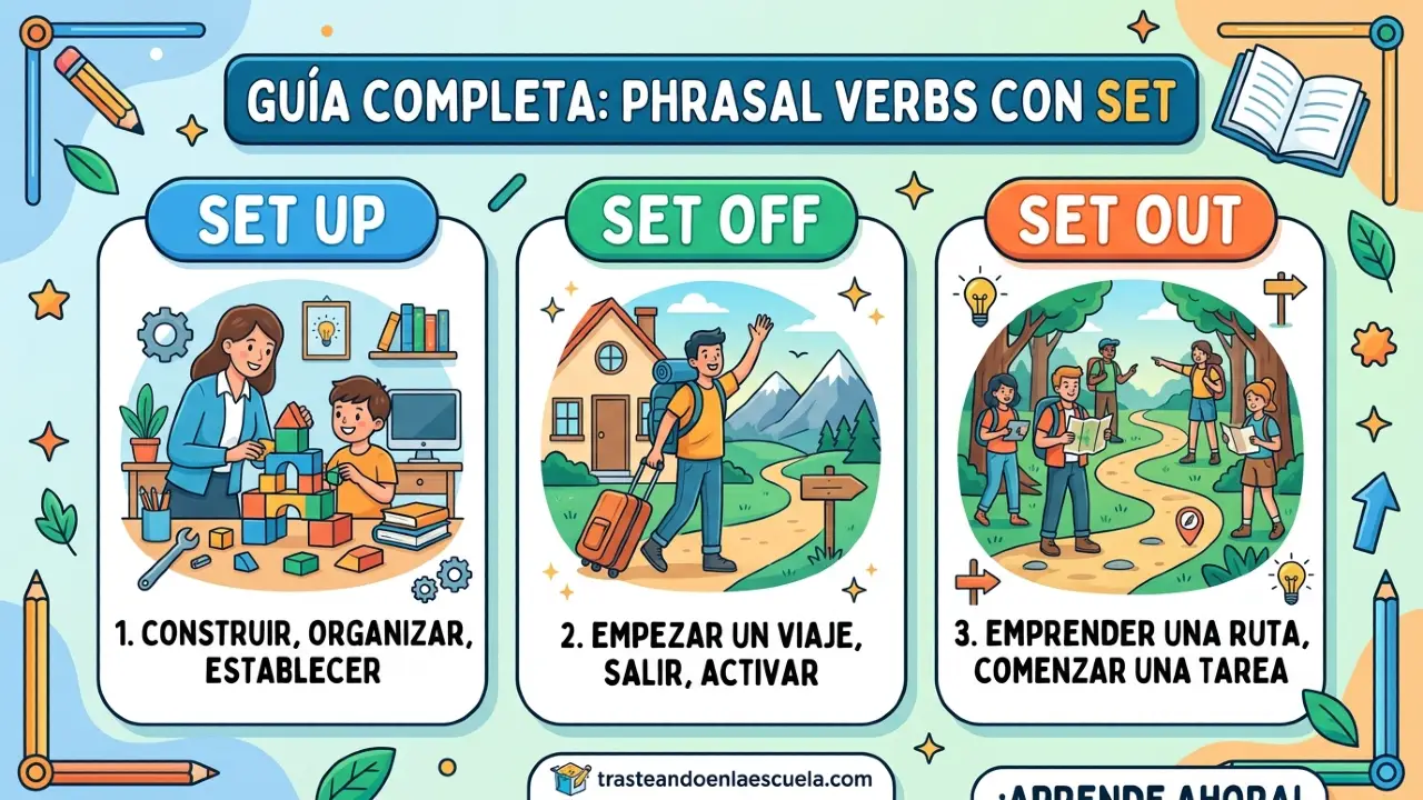 Phrasal Verbs con SET: set up, set off, set out - Guía completa