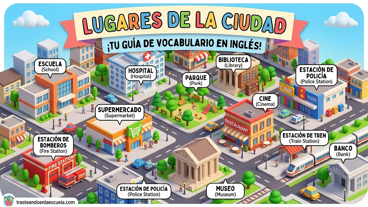 Places in town: Vocabulario completo de la ciudad en inglés