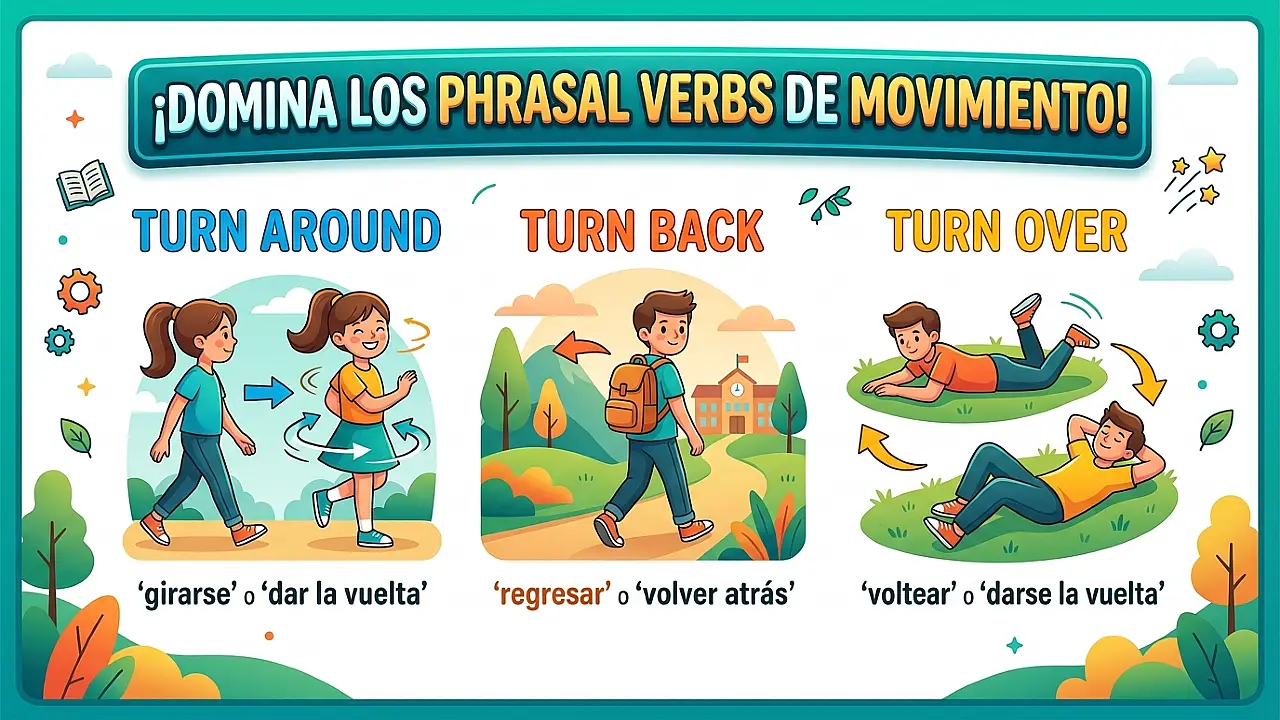 Turn around, turn back, turn over: guía completa de phrasal verbs de movimiento