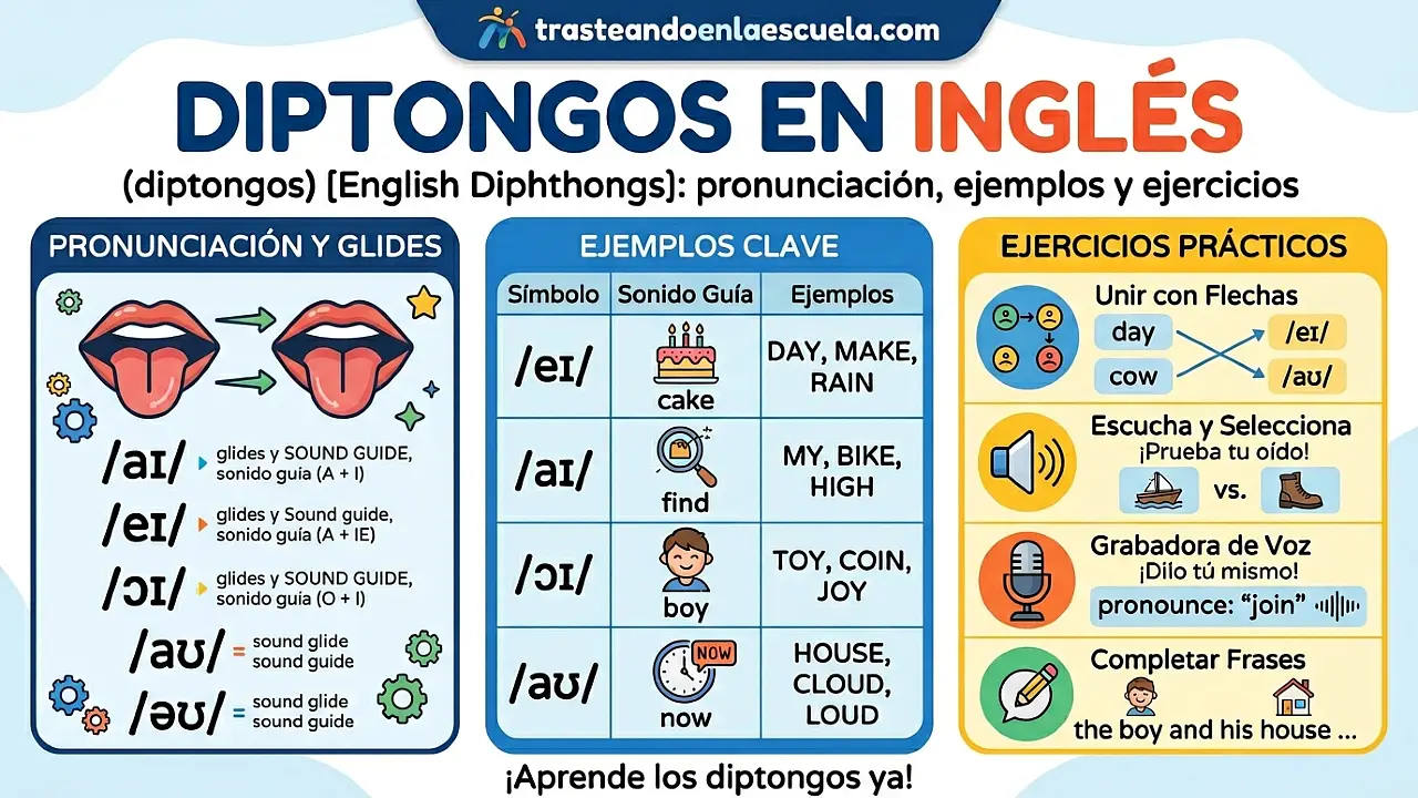 Diphthongs (diptongos en inglés): pronunciación, ejemplos y ejercicios