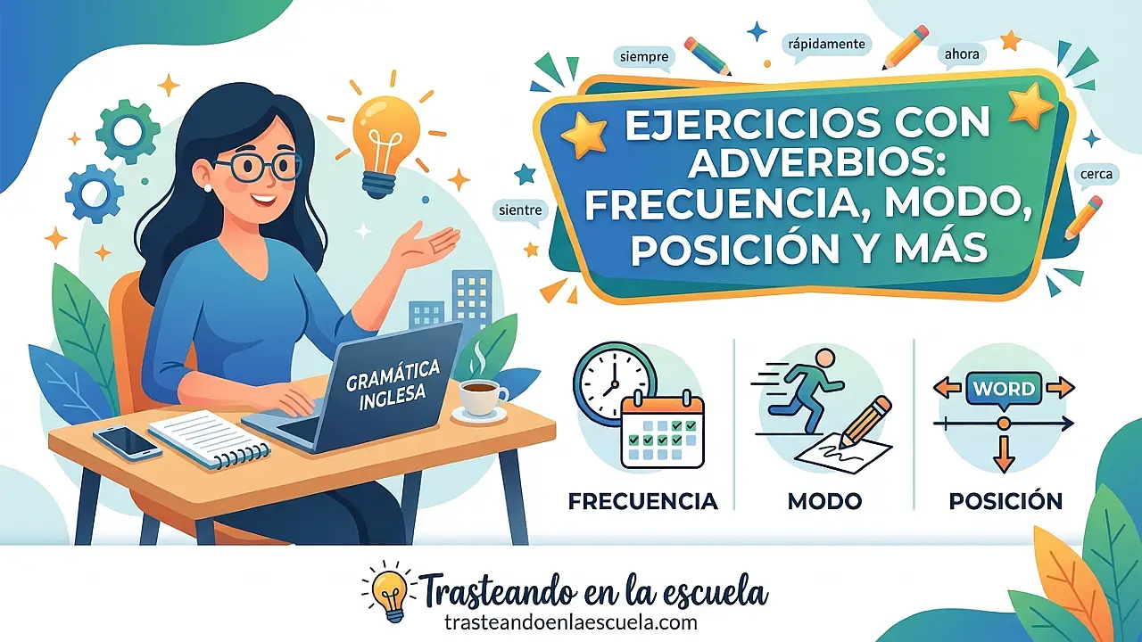 Ejercicios de adverbios: frecuencia, modo, posición y más
