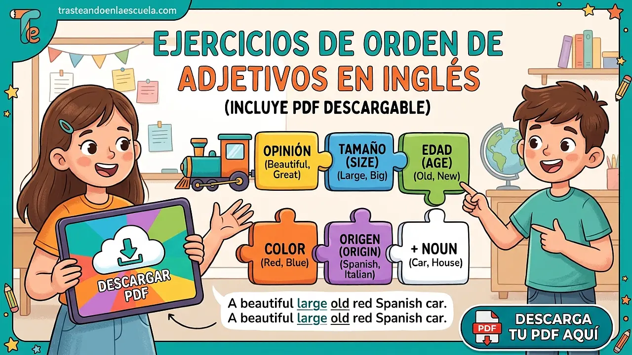 Ejercicios de orden de adjetivos en inglés (PDF incluido)