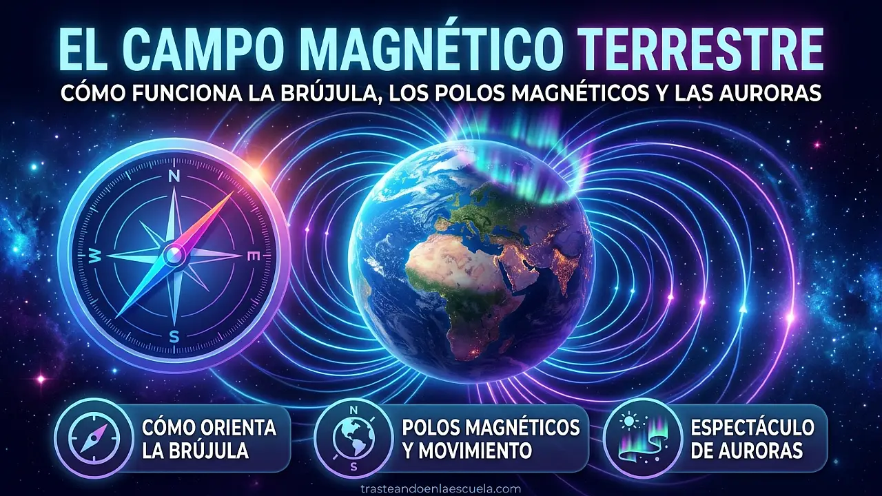 El campo magnético terrestre: cómo funciona la brújula, polos magnéticos y auroras