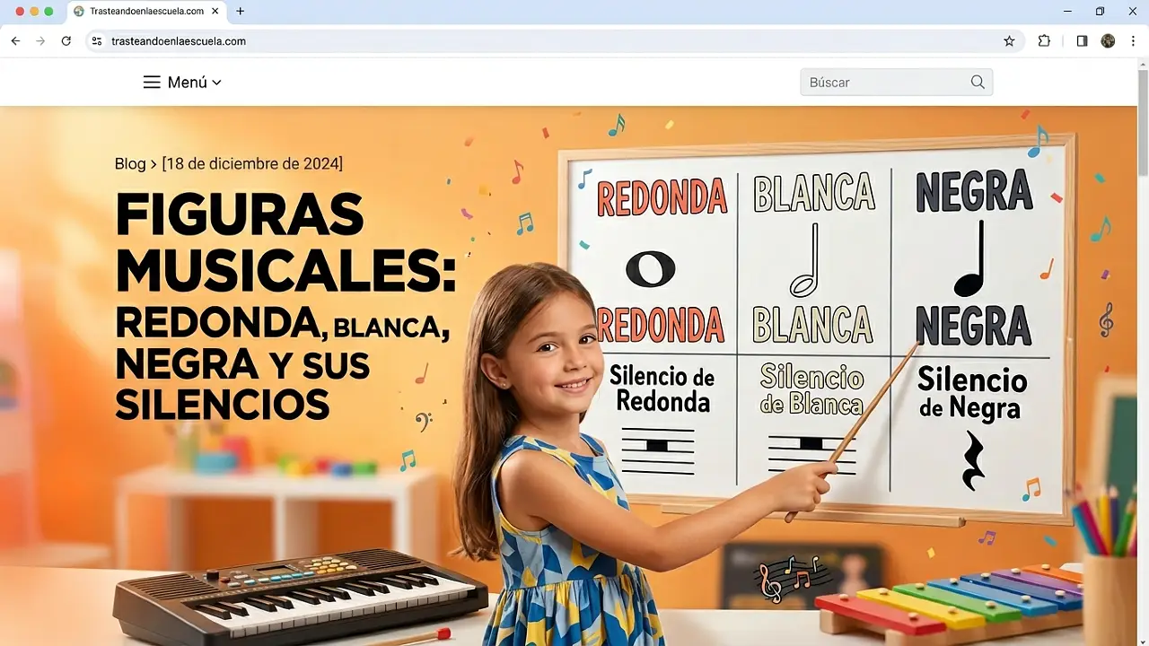 Figuras musicales: redonda, blanca, negra y sus silencios