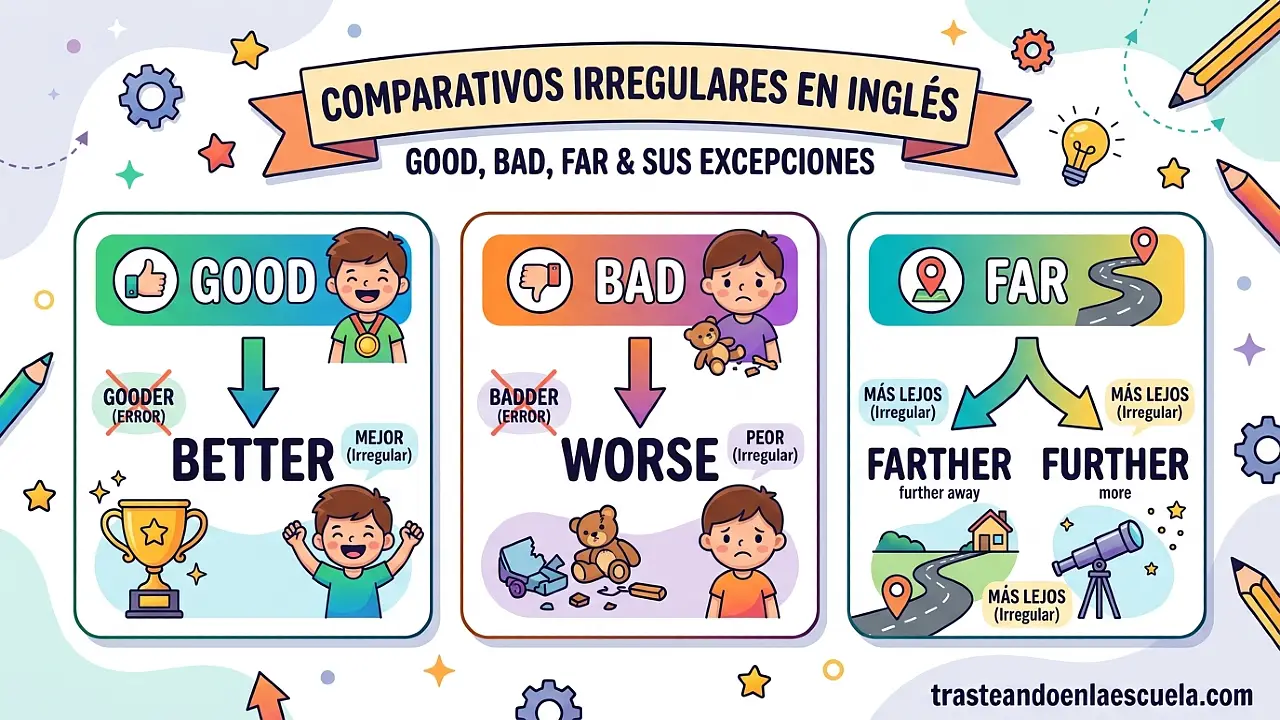 Irregular comparatives: good, bad, far - excepciones en inglés