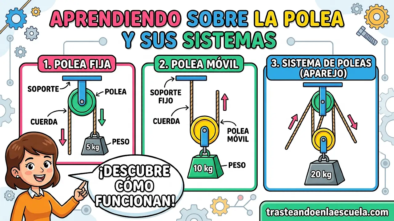 La polea: simple, fija y móvil. Sistemas de poleas