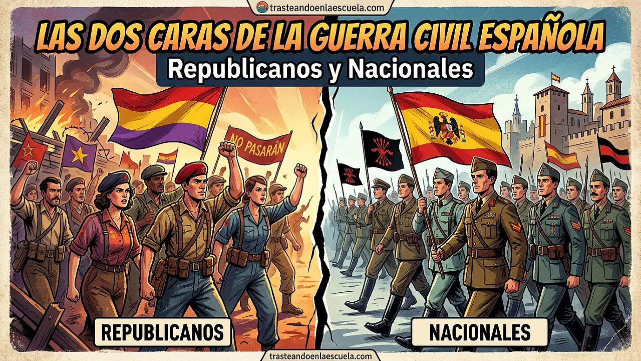 Los dos bandos de la Guerra Civil Española: republicanos y nacionales