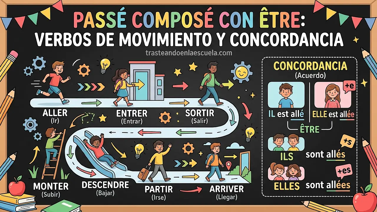 Passé composé con être: verbos de movimiento y concordancia