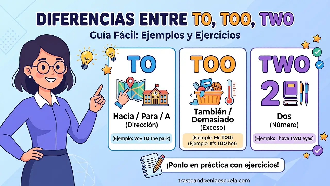 To, Too, Two: diferencias, ejemplos y ejercicios