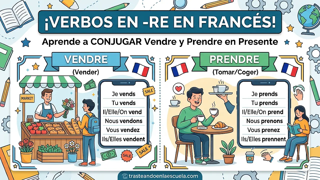 Verbos -re en presente: conjugación de vendre y prendre en francés