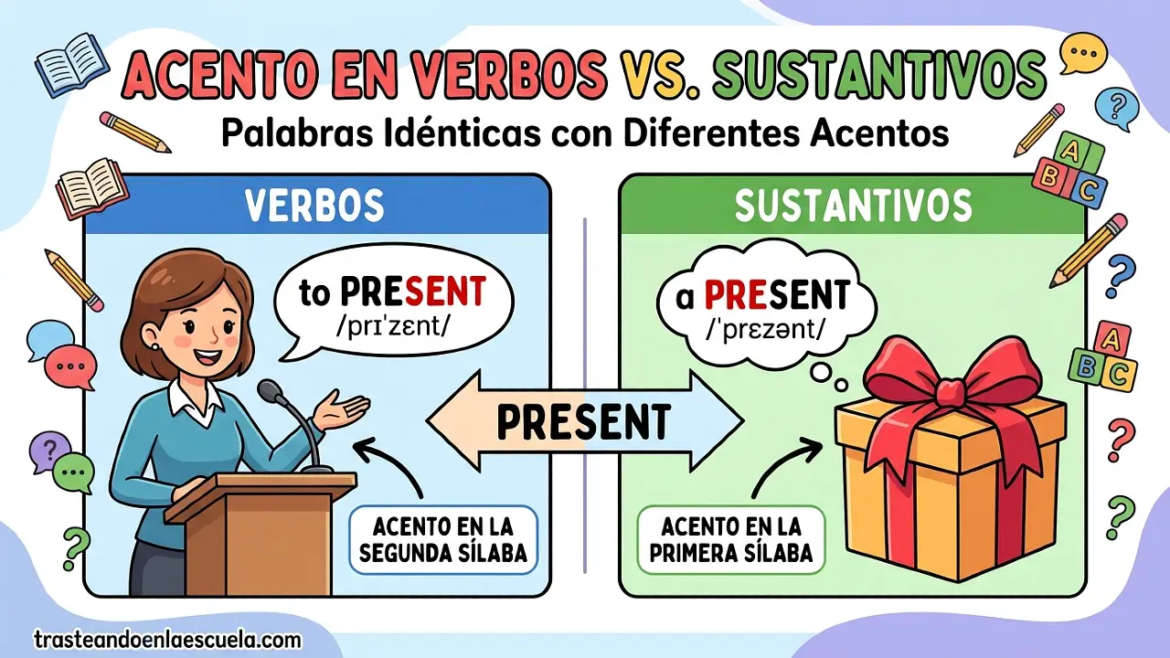 Word Stress en verbos vs sustantivos: palabras idénticas con diferente acento
