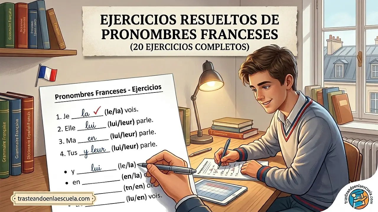 Ejercicios de pronombres en francés resueltos (20 ejercicios completos)