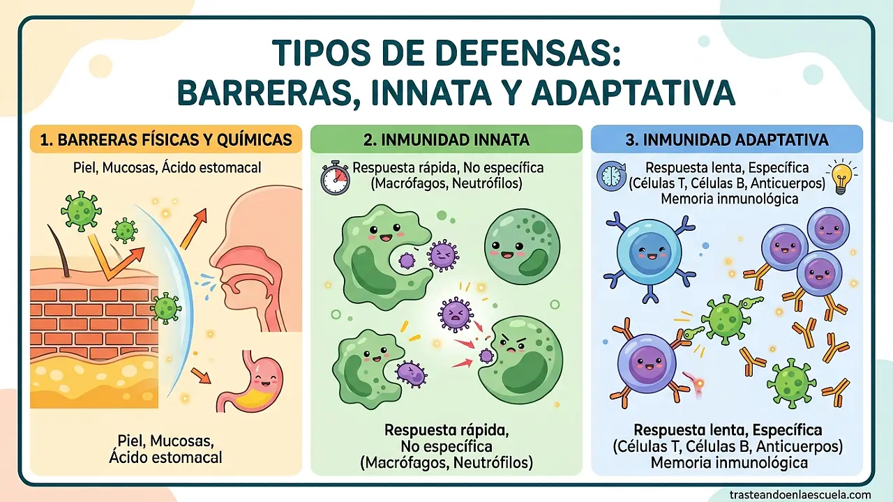 Tipos de defensas: barreras, innata y adaptativa
