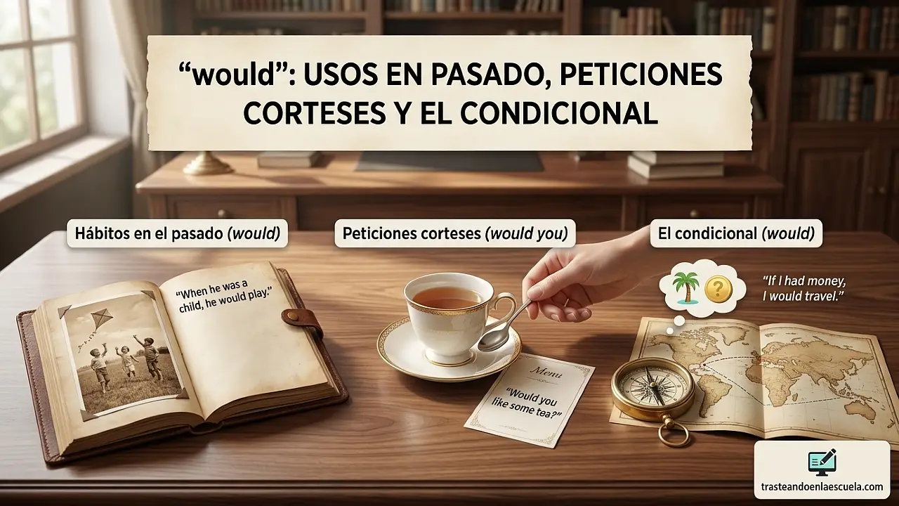 Would: usos en pasado, peticiones corteses y condicional