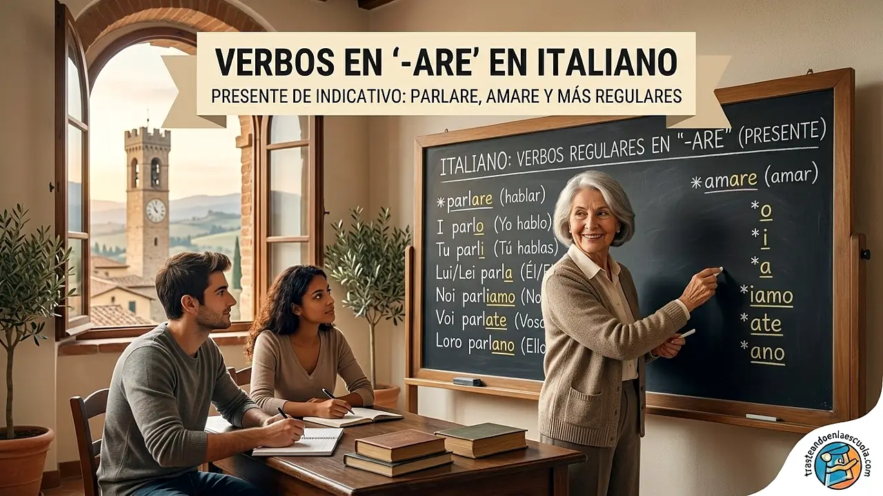 Verbos -are en presente en italiano: parlare, amare y todos los regulares